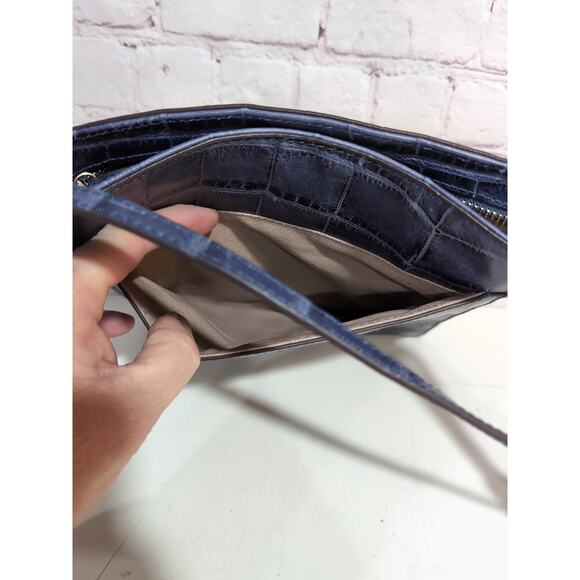 G.I.L.I. Blue Python Snake Croc Embossed Leather Tassel Shoulder Crossbody Bag - Picture 6 of 11